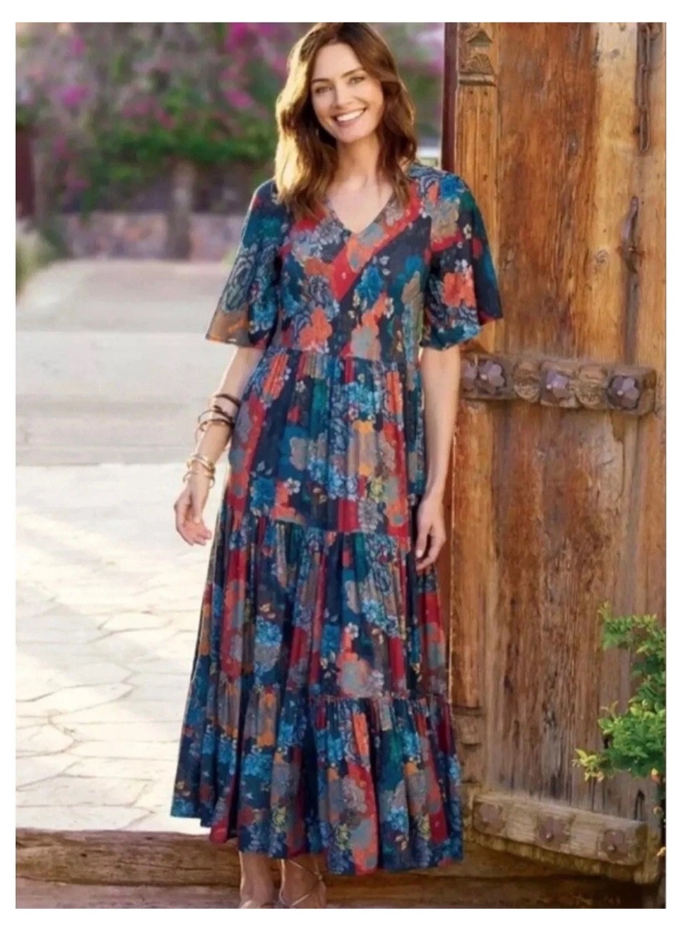 Soft Surroundings Mirabelle Patchwork Maxi tiered boho L